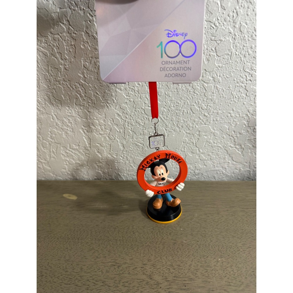 Disney 100 Years of Wonder Mickey Mouse Club Ornament Red Ribbon New